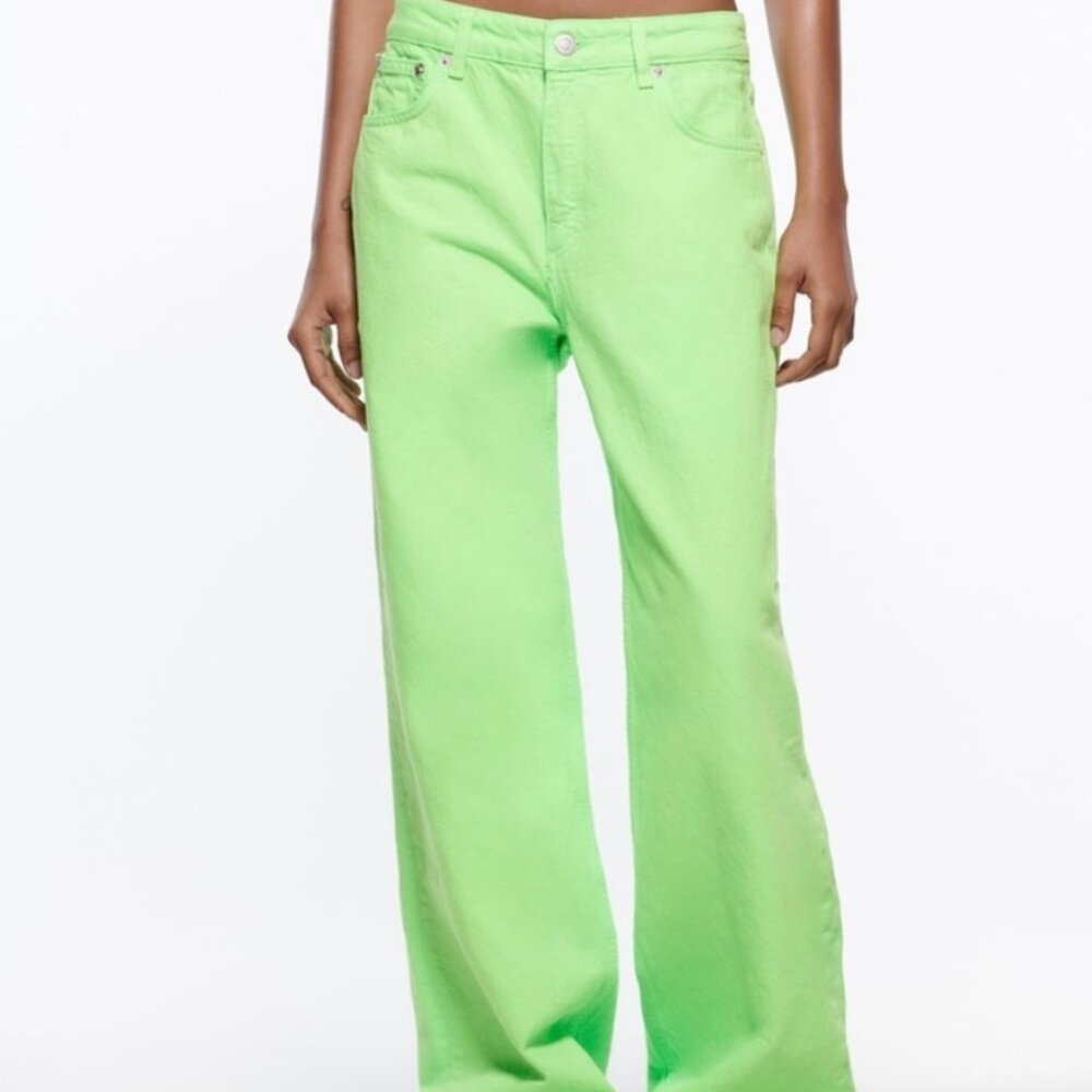 Zara Jeans | Size US 0 | Mid Rise Loose Jeans | Bright, Summery Green